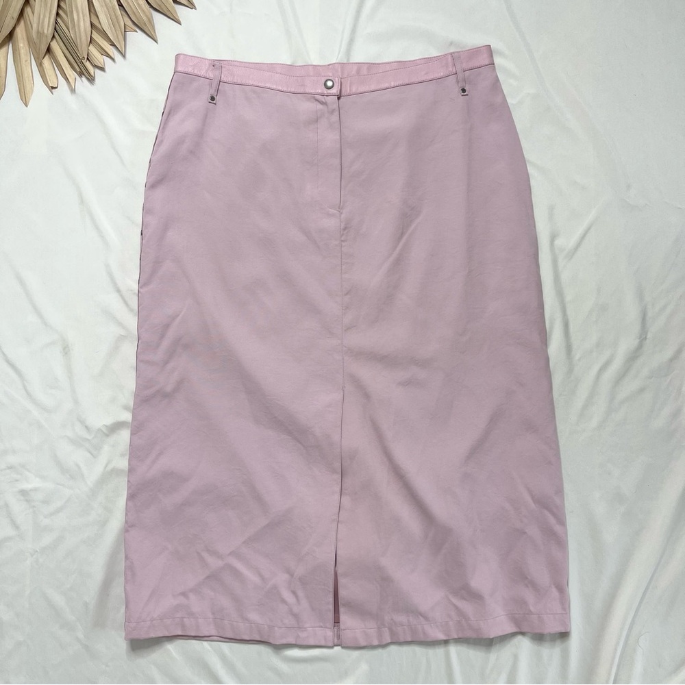 Vintage Pamela McCoy Light Pink Genuine Leather Trim Studded Midi Skirt Size 1X